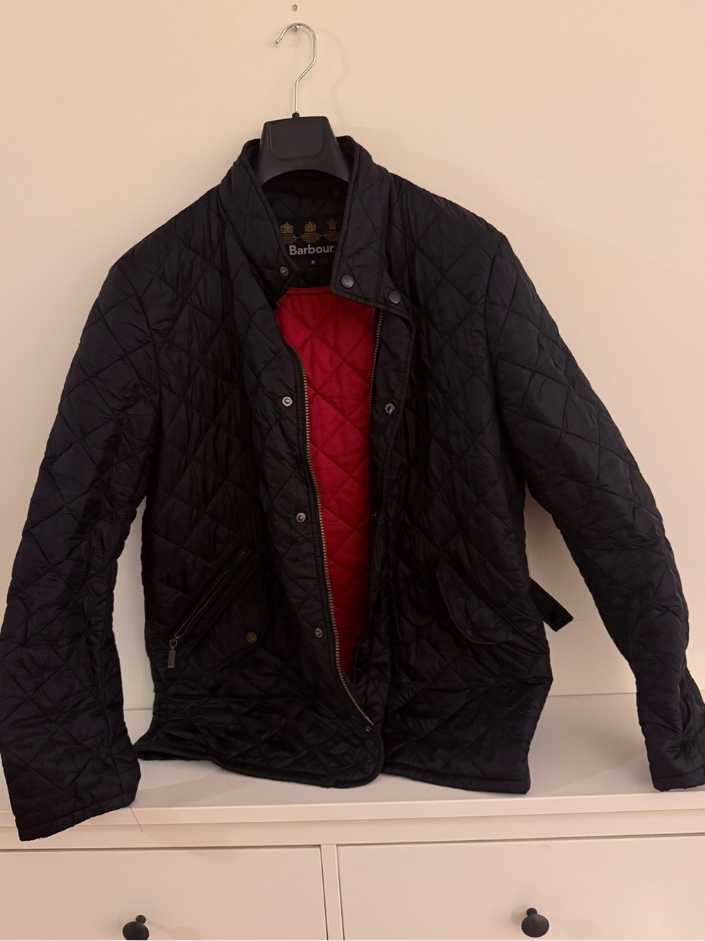 Barbour Quilted Lightweight Jacket in Black with Red Lining